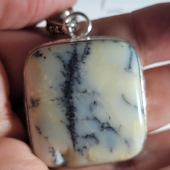 Handmade Silver Pendant – Dendritic Opal Cabochon + 20" Sterling Silver Chain - Picture 8 of 10